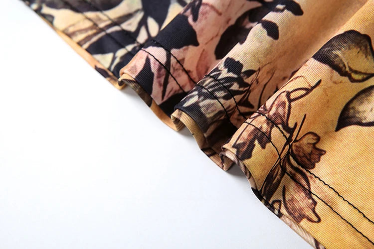 Foliage Print 2 Piece Set Halter Backless Camisole Back Split Maxi Skirts Matching