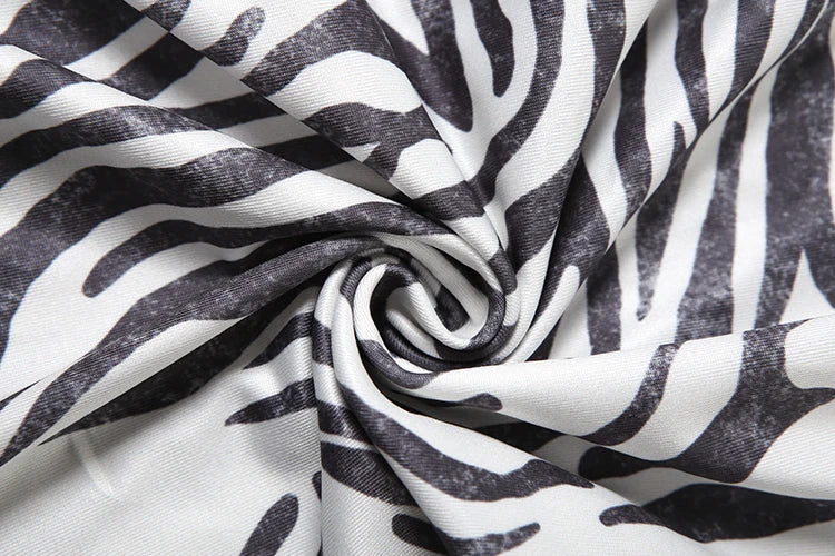 Zebra Maxi Dress Deep Swing Collar Halter Backless Sleeveless Fad