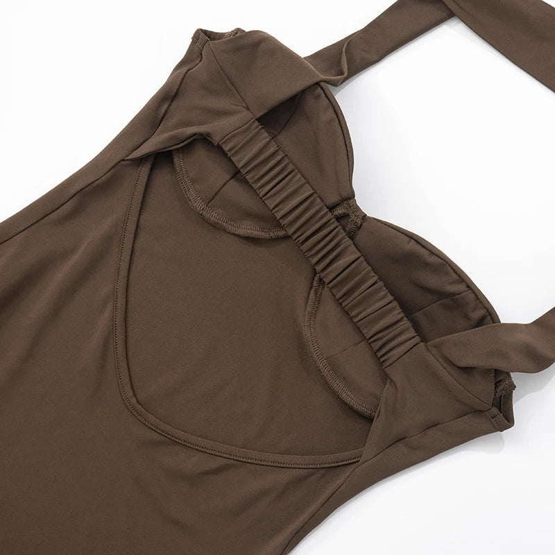 'S Color Sleeveless Split Mesh Patchwork Hanging Neck Strapless A-Line Pleated Hem Dress