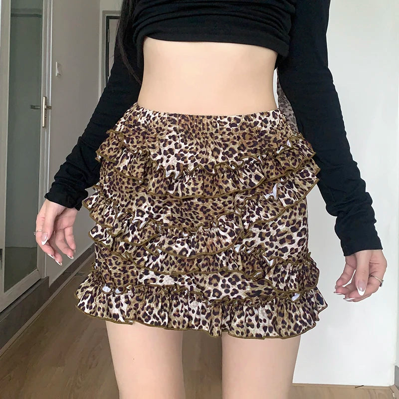 Leopard Print Mini Skirts Ruched 's Bottoms