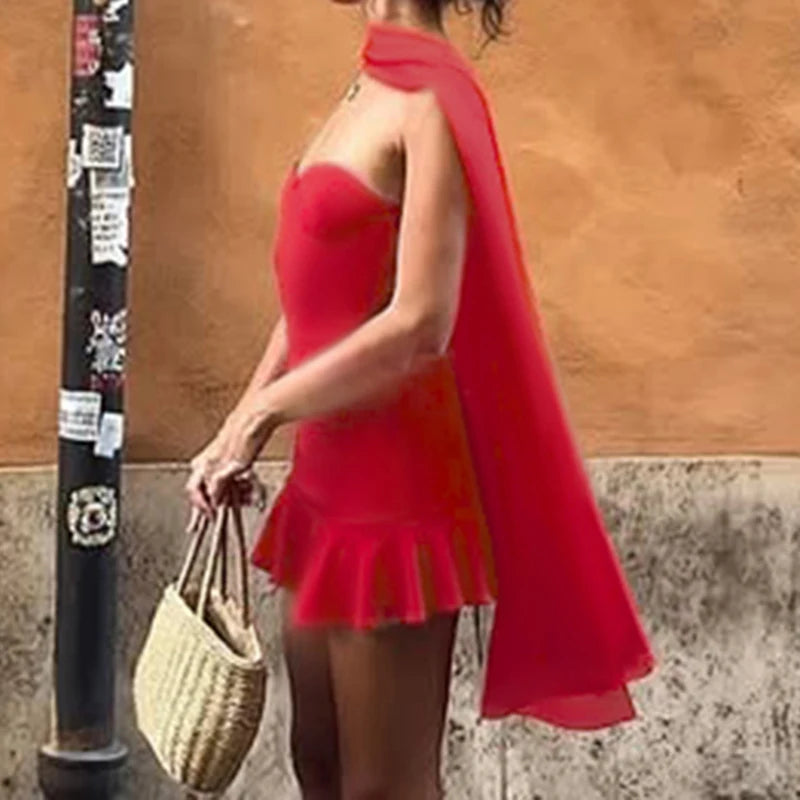Strapless Mini Dress and Scarf Sleeveless Backless