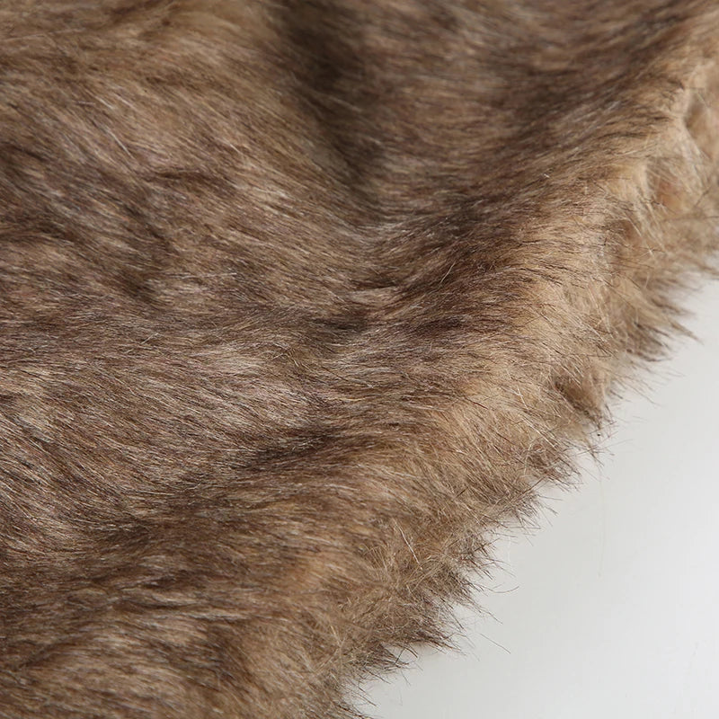 Brown Pu Leather Furry Mini Skirt