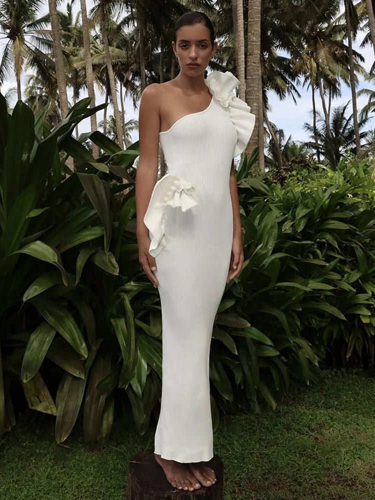 Applique Dress Sleevele Ribb Sheath Maxi Banquet