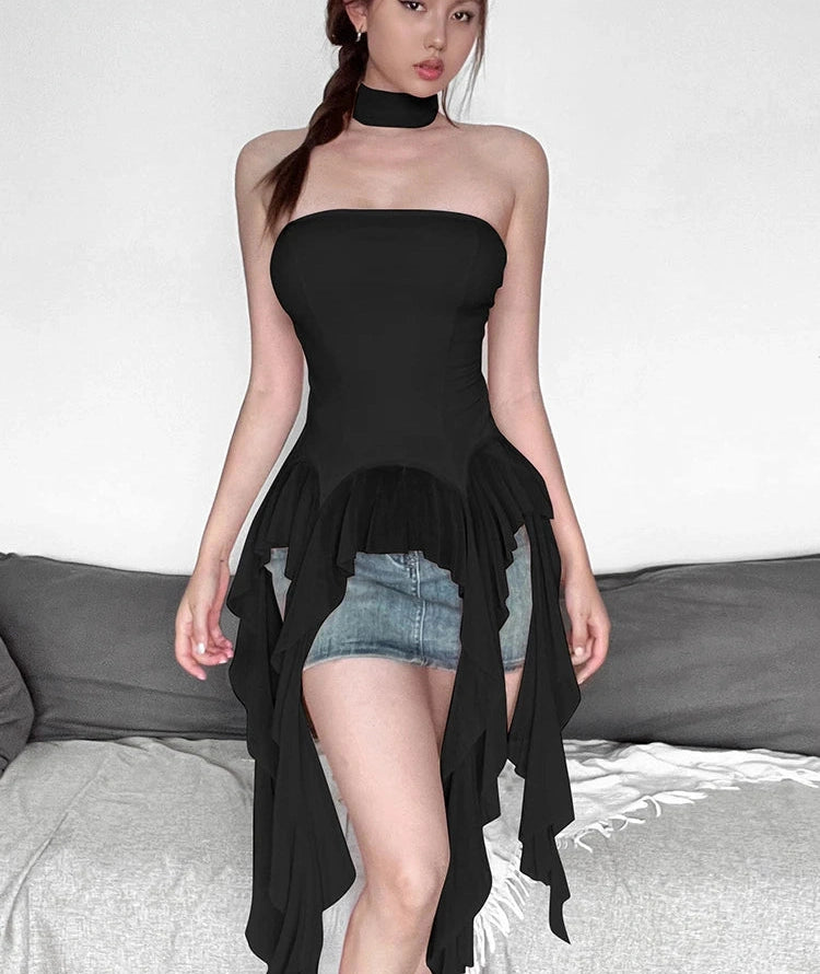 Off-Shoulder Lace Crop Top Strapless Halter Street Tank Top