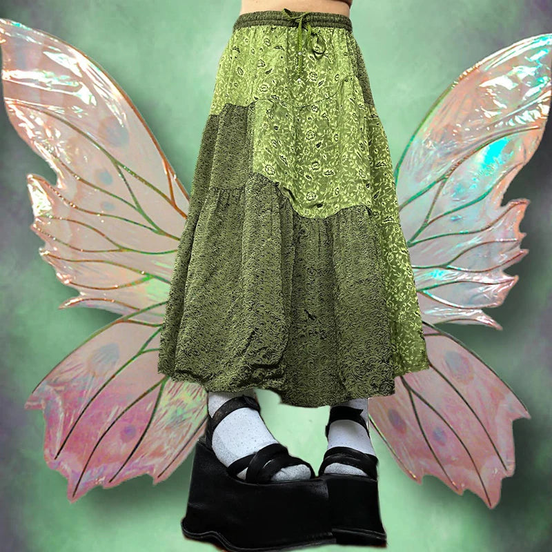 Patchwork Long Skirts Graphic Print A-line Bottoms Fairycore Skirts