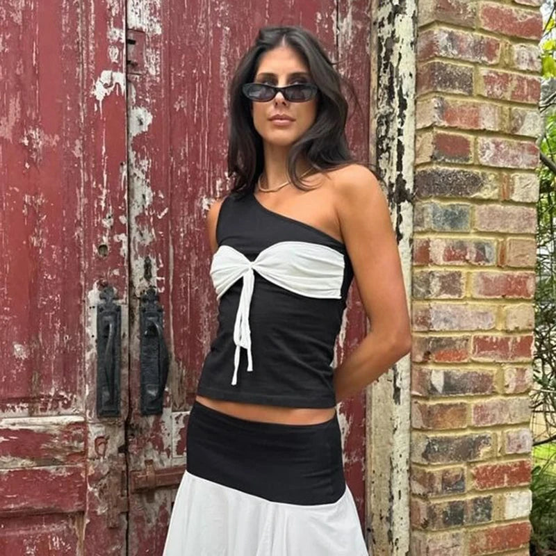 Black One Shoulder Sheath Top