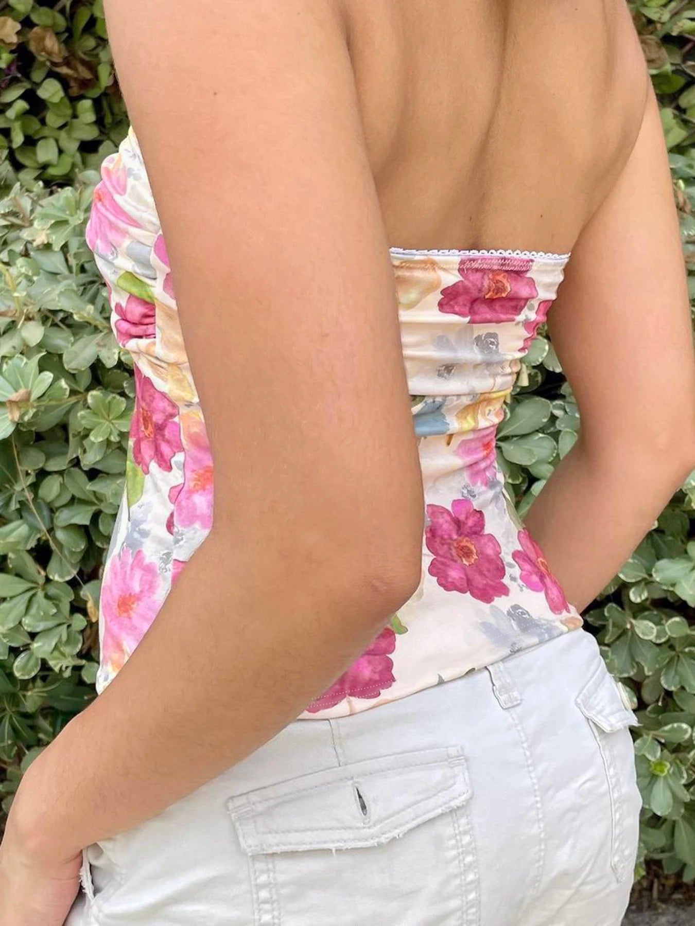 Floral Print Tube Top Backless 's Bustiers Slim Crop Camisole