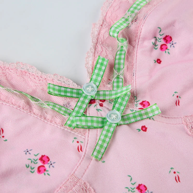 Pink Floral Lace Bow Top