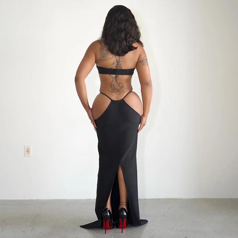 Backless Cro Strap Hollow Out Dress Temperament Long Dress