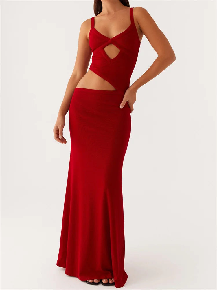Dress Sleeveless Strap V-neck Backless Waist Front Hollow Out Dress Cocktail