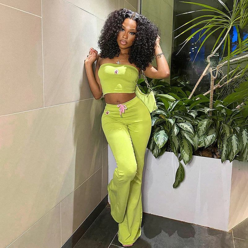 Green Embroidered Two Piece Set