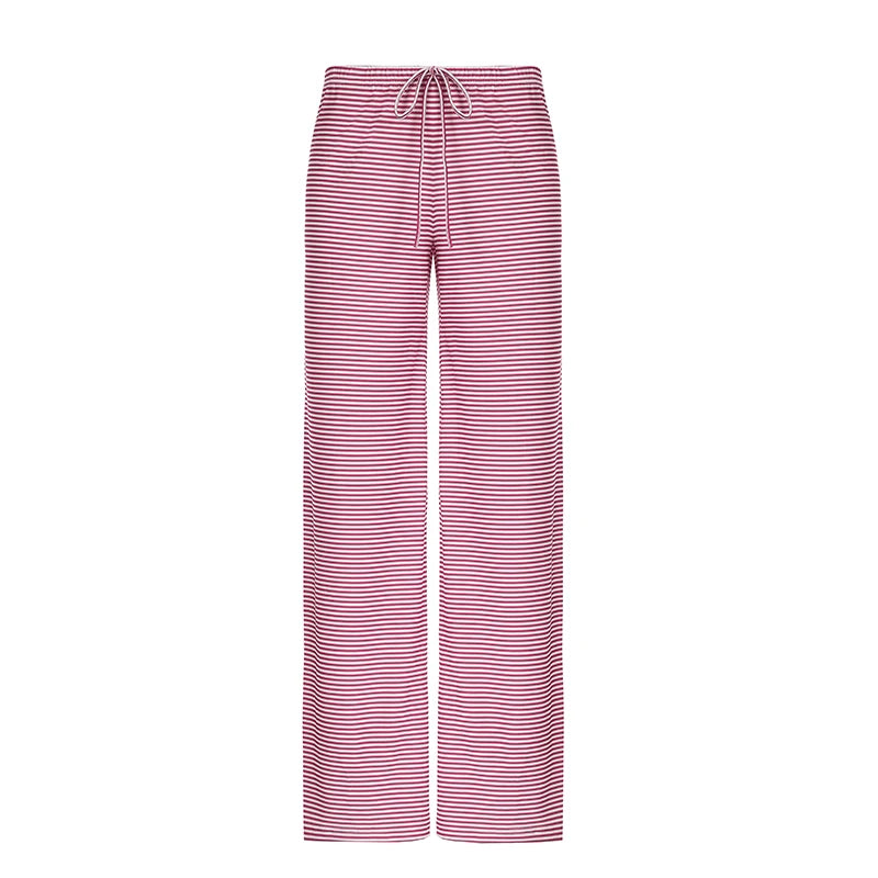 Striped Print Loose Pants Lace-up Trousers Bottoms