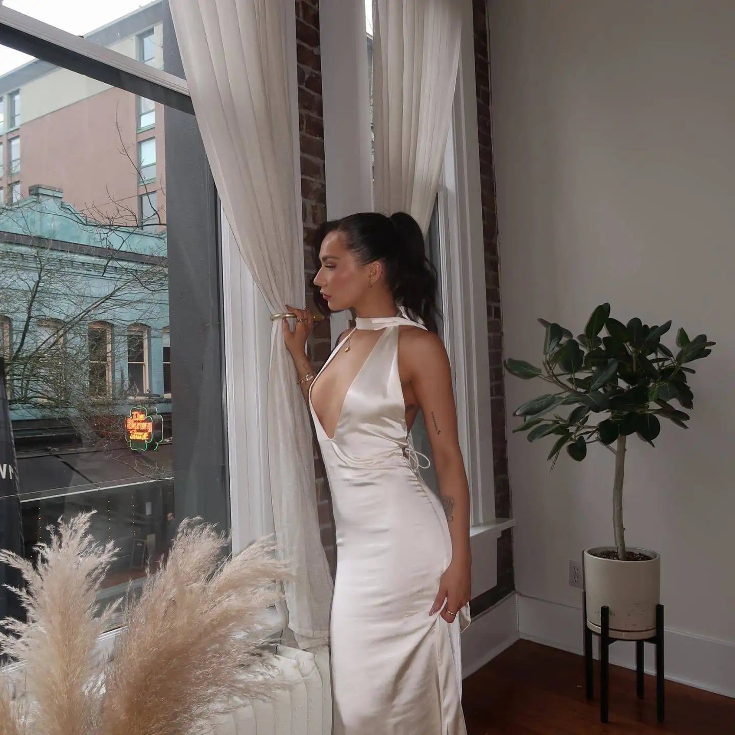Satin Backless Maxi Dress
