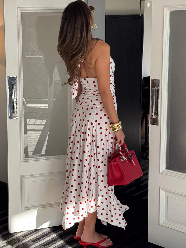 Backless Polka Dot High Waist Midi Dress