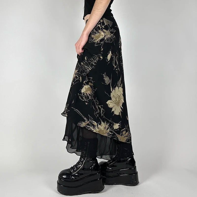 Black Floral Skirt