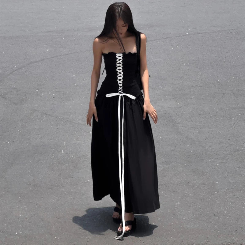 Black Backless Loose Maxi Dress
