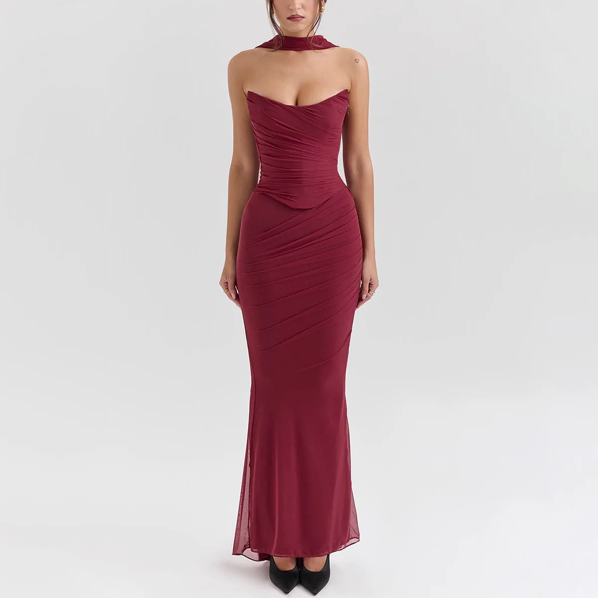 2 Pieces Dress Set with Scarf Matching Sets Cropped Top and Long Dress Set Casual Dress