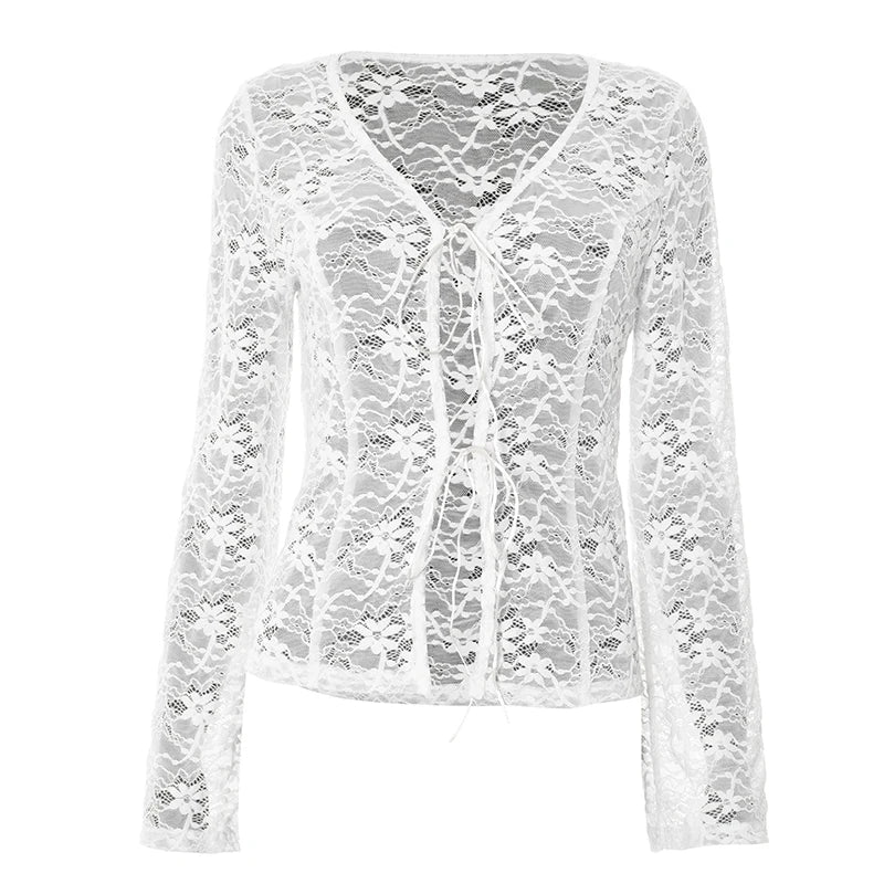 Lace Hollow Out See Through Long Sleeve Top