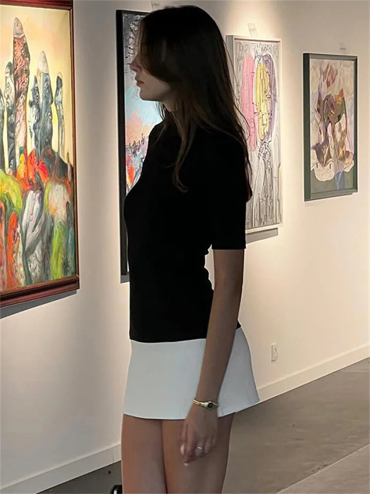 Contrast Mini Dress High Waist Short Sleeve Patchwork Bodycon Dress Mini Dress