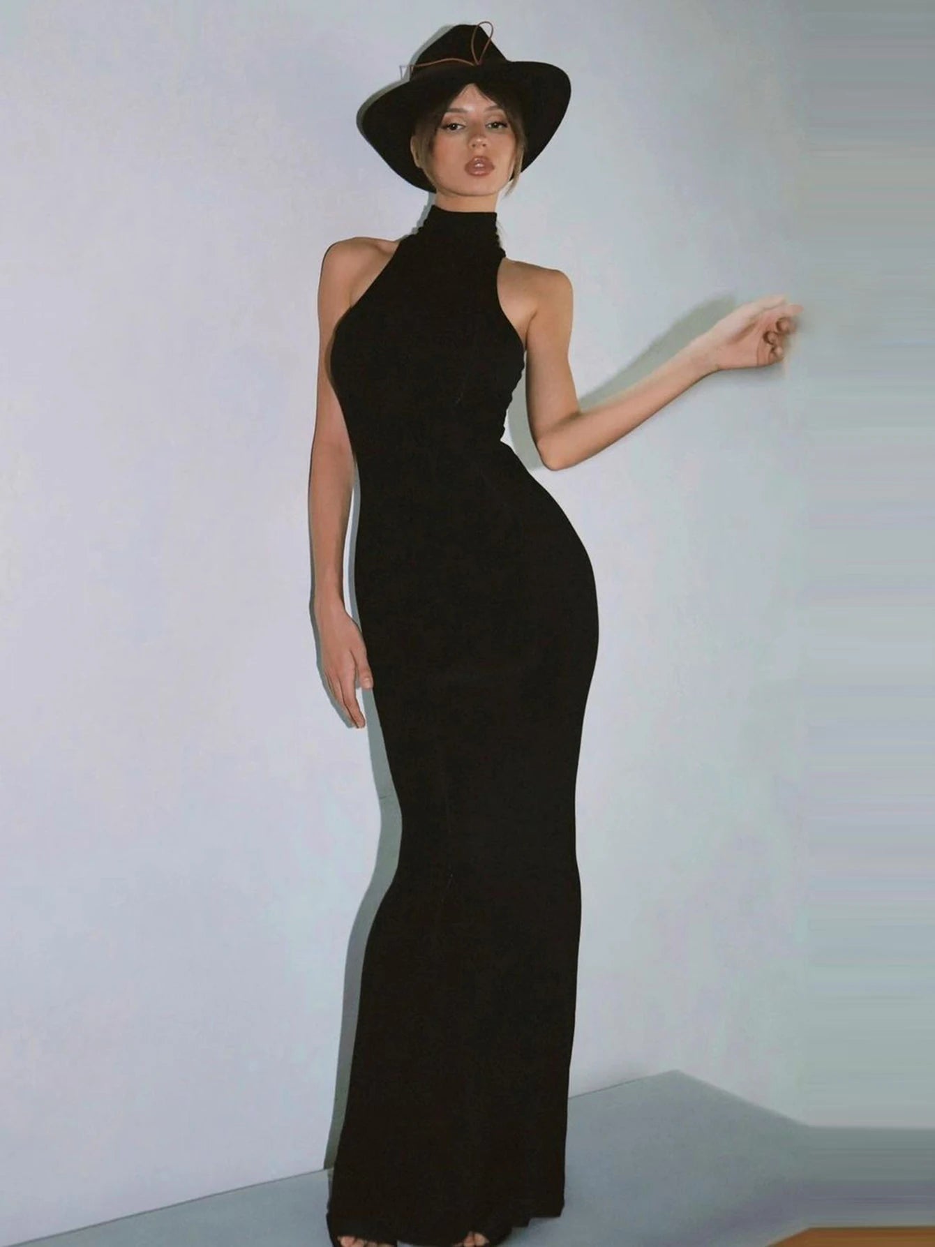 Black Turtleneck Maxi Bodycon Dress