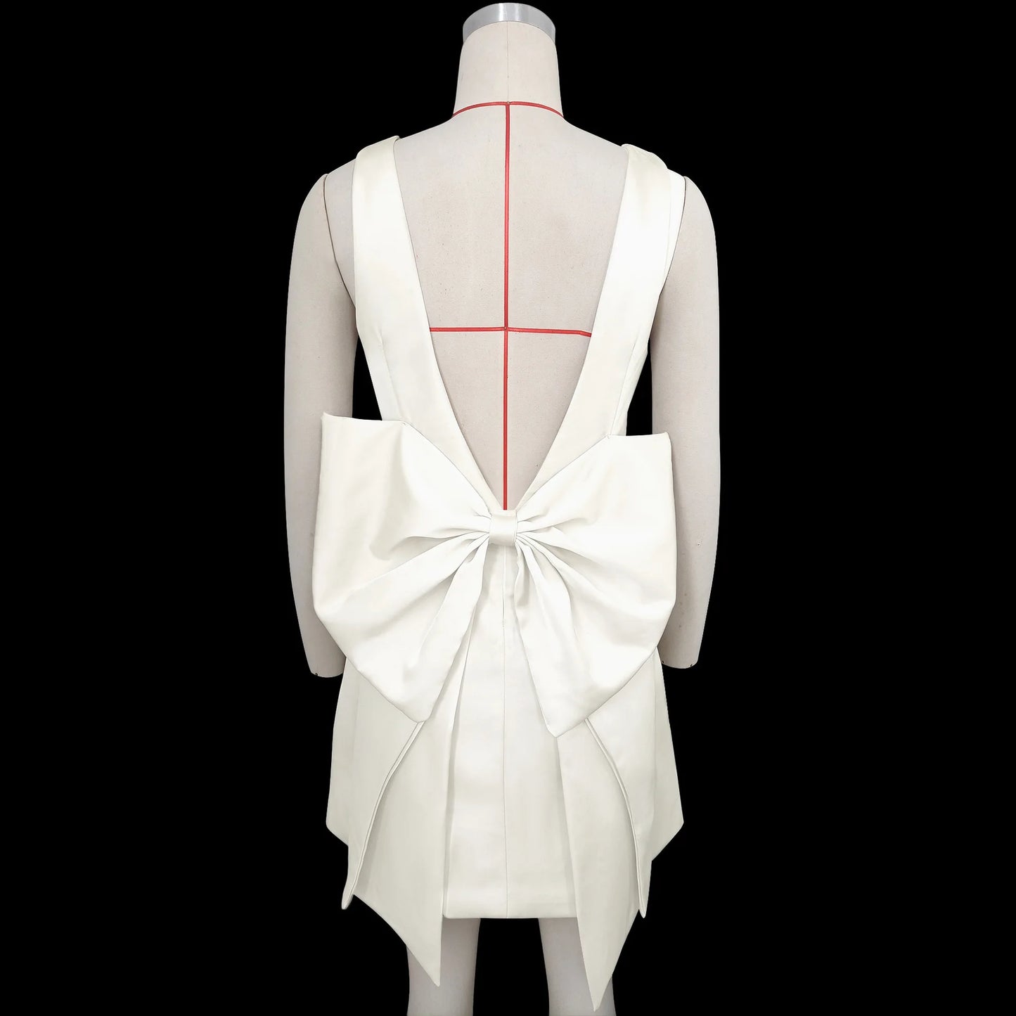 Satin Backless Bow Dress Gold Square Collar A-line Mini Dress Slim Dresses