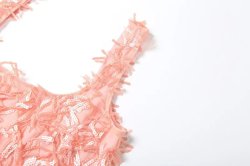 Orange Sequins Backless Split Mini Dress