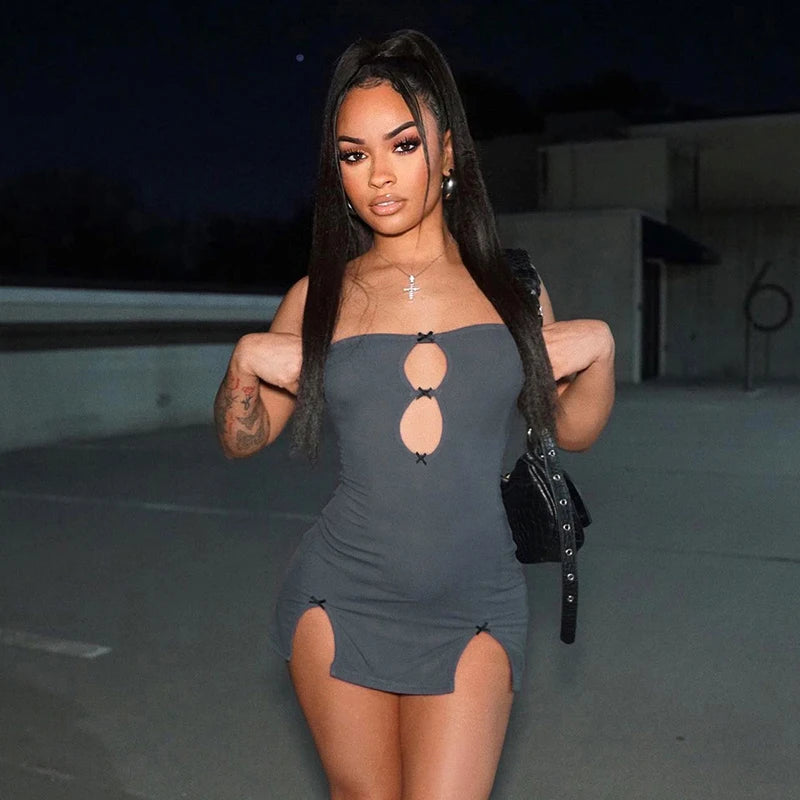 Mini Dress Hollow Out Strapless Solid Color Pullover Dresses Street