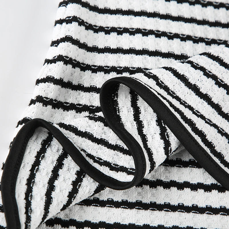 Crewneck Striped Mini Dress Flare Sleeves Comfy Pullovers