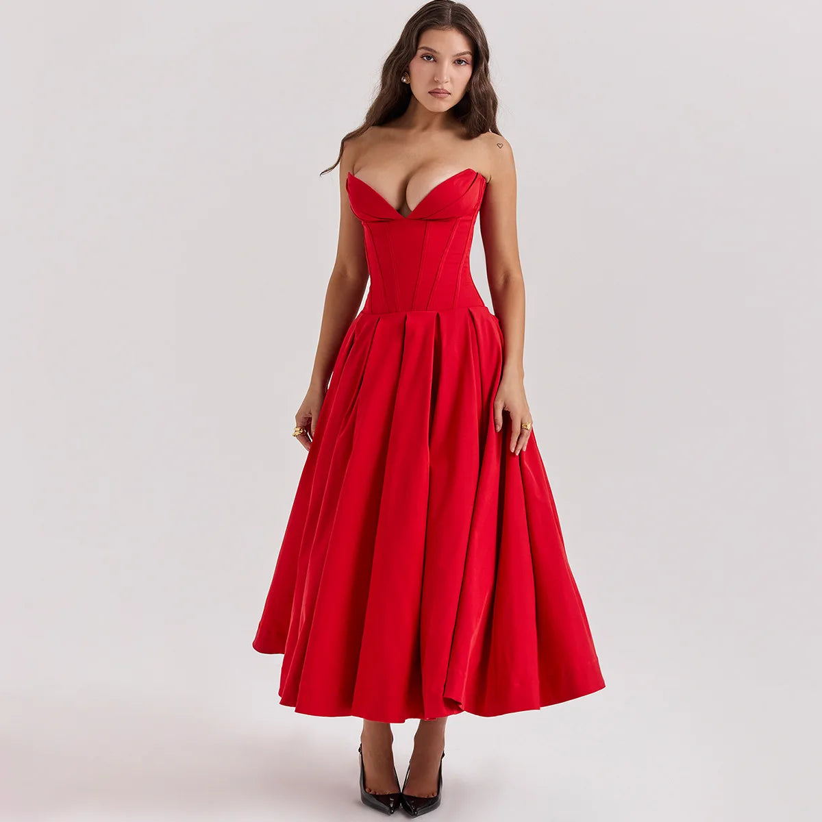 Strapless mal Occasion Dress Midi Dresses Red Wedding Guess Dress