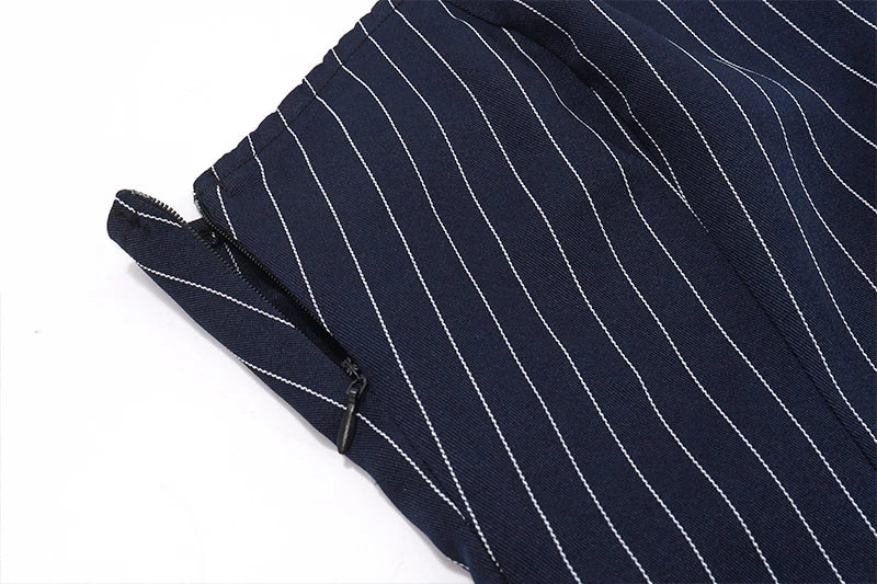 Blue A-line Pleated Slim Mini Dress
