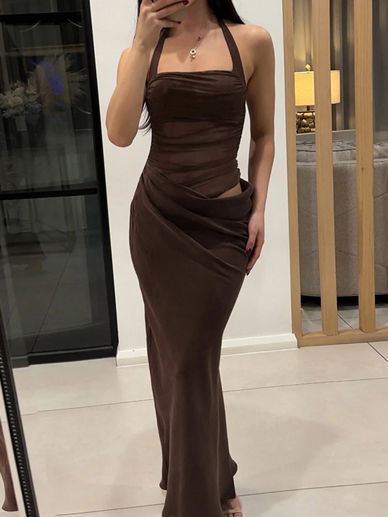 Halter Dress Backless Slits Bodycon Sleeveless