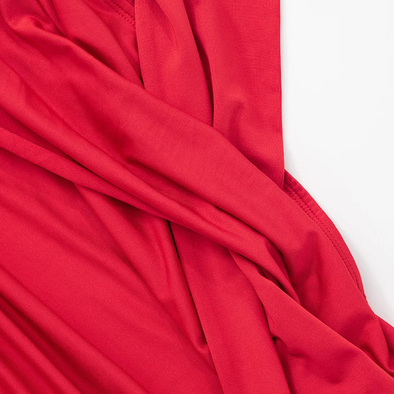 'S Spring And Asymmetric One-Shoulder Camis Color Twisted Shrink Pleated Package Hip Dress