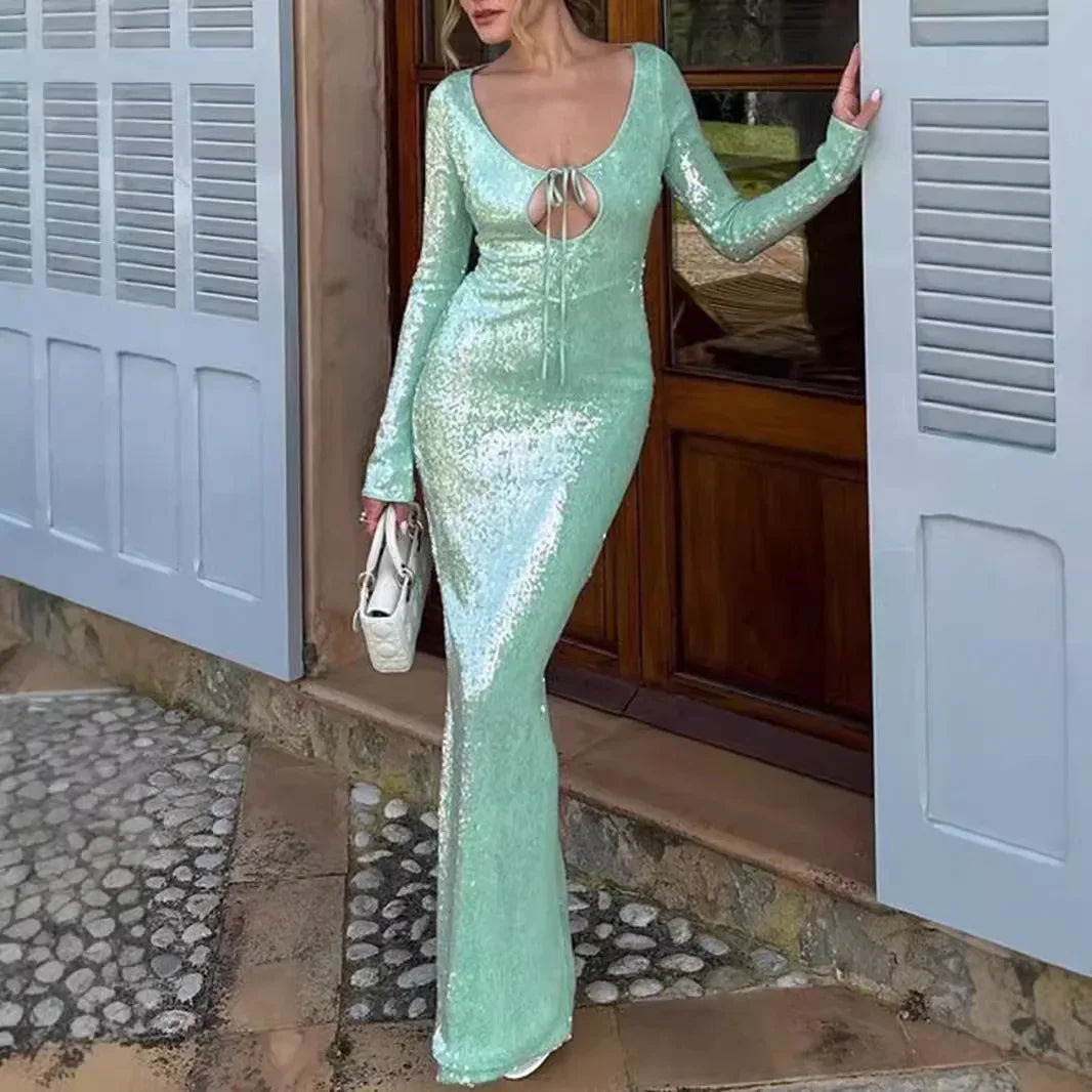 Long Sleeve mal Occasion Dresses for Sequins Maxi Dress Wedding Guest Dresses