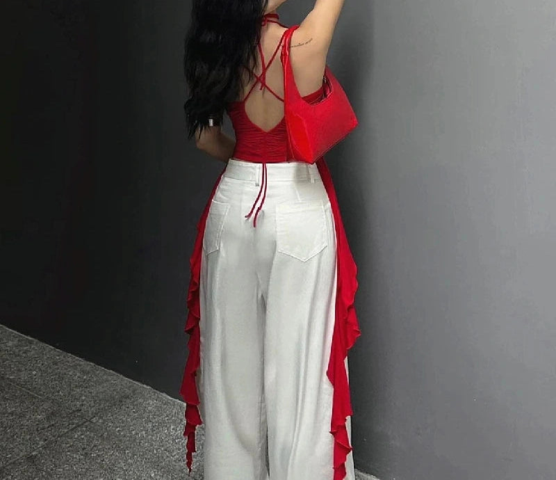 Off Shoulder Crop Top 3d Floral Sleeveless Applique Vest Ruffle Halter Top