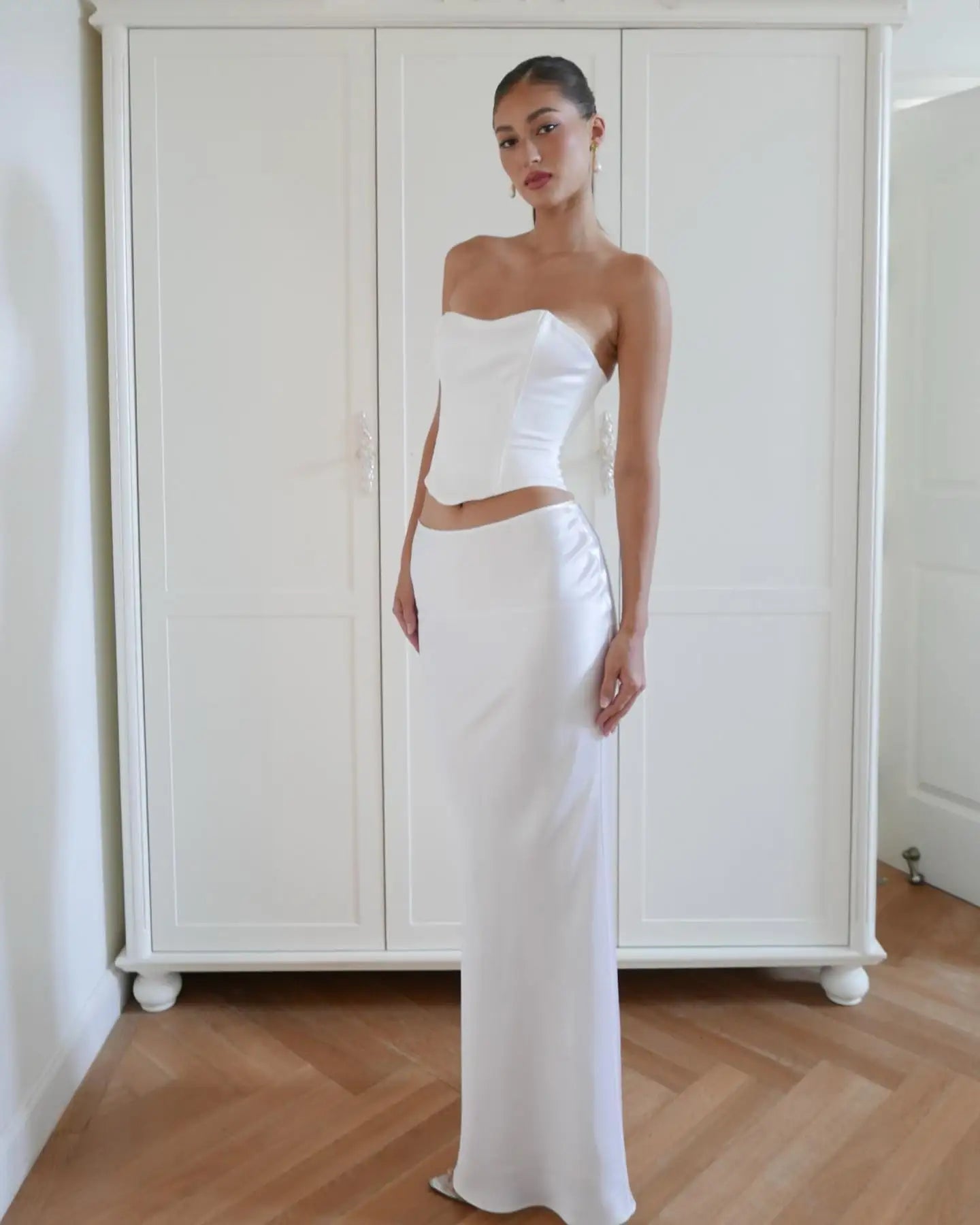 Lace Up Croset Crop Top Maix Skirt Set Satin Two Piece Set Matching Co Ord