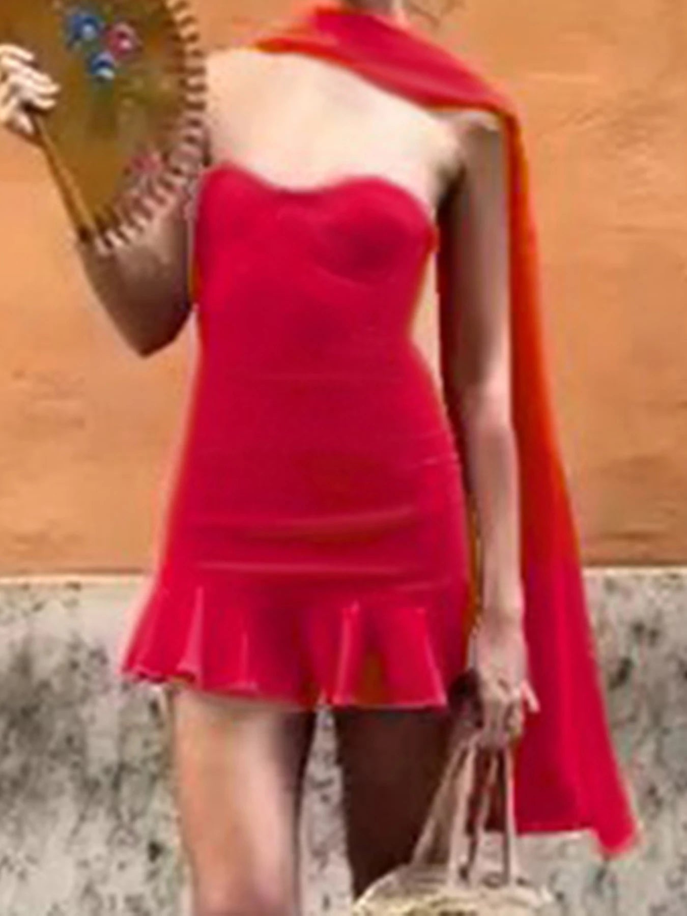 Strapless Mini Dress and Scarf Sleeveless Backless