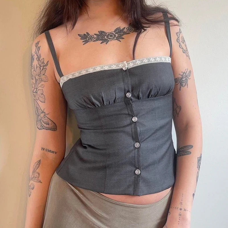 Lace Button Ruffled Slim Camisole Sleeveless Bustiers