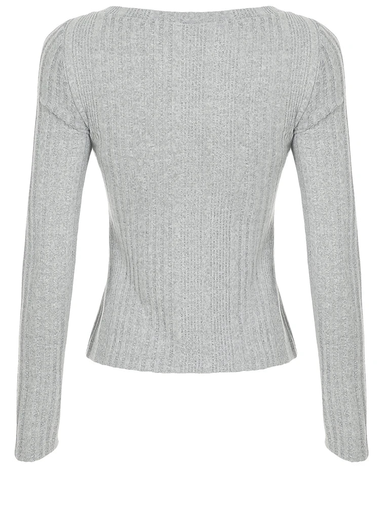 Slim Tee Shirts Button Long Sleeves Top