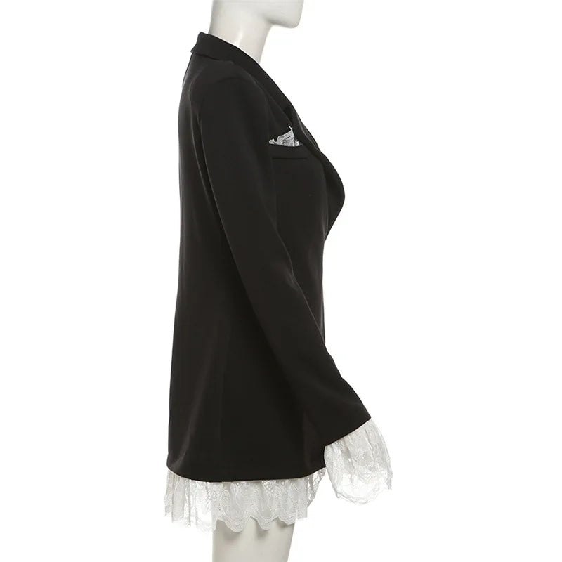 Deep V Neck Lace Bodysuits For Contrast Color Long Ruffled Sleeve Slim Fit Body Top Wear Hot