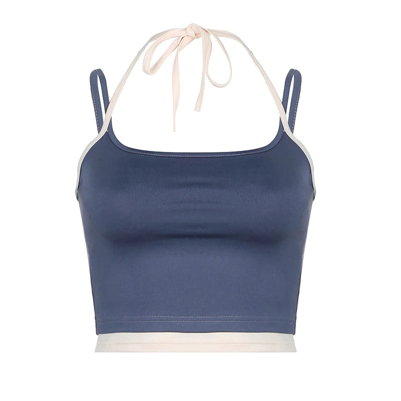 Patchwork Lace-up Sleeveless Crop Camisole Slim Bustier