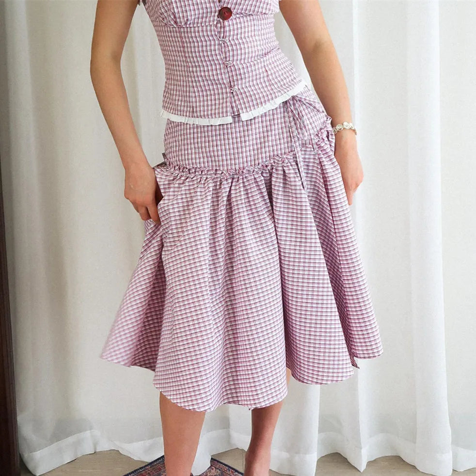 Button Down Shirt Slim Fit Contrast Color Plaid Lapel V Neck Short Sleeve Top Preppy Coquette