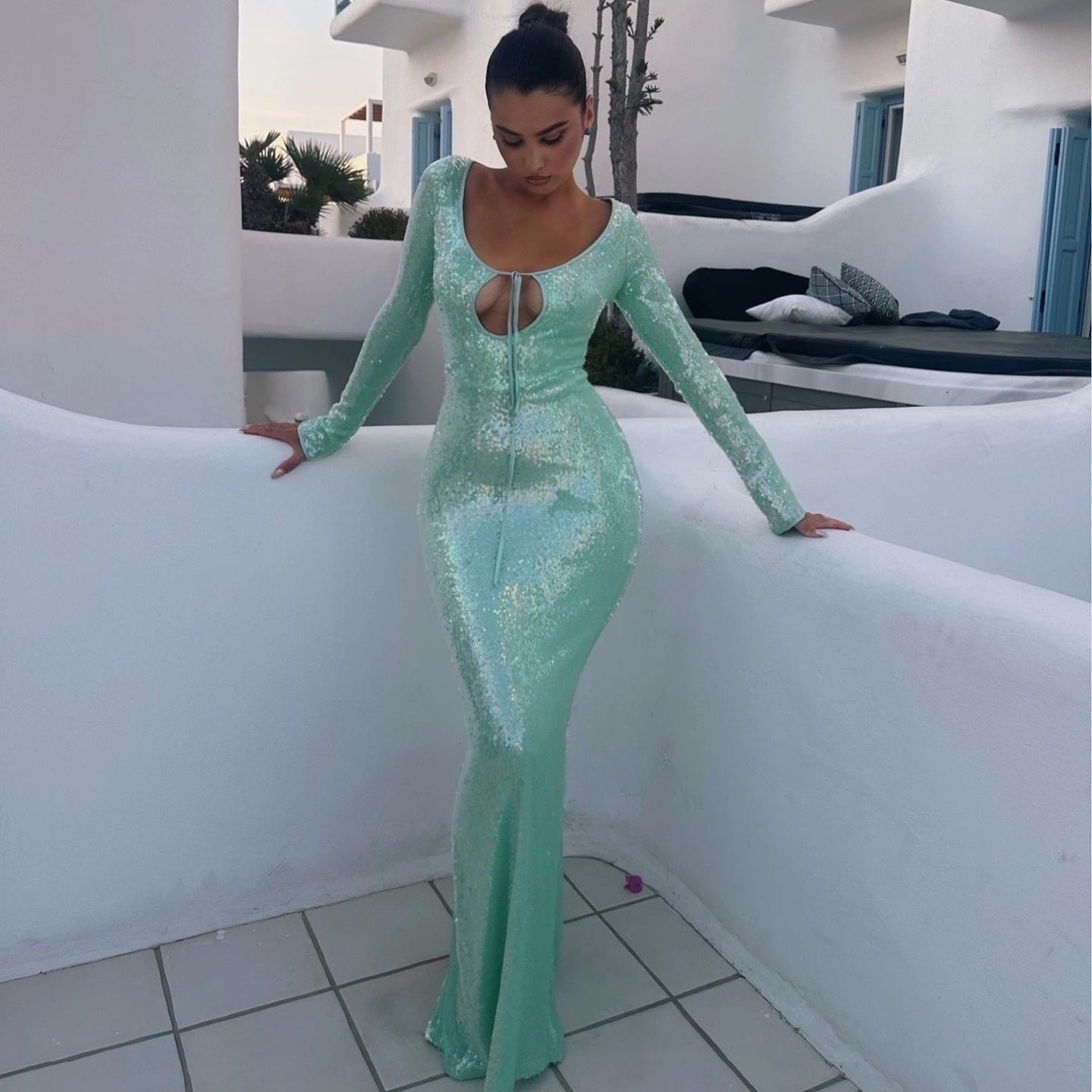 Long Sleeve mal Occasion Dresses for Sequins Maxi Dress Wedding Guest Dresses