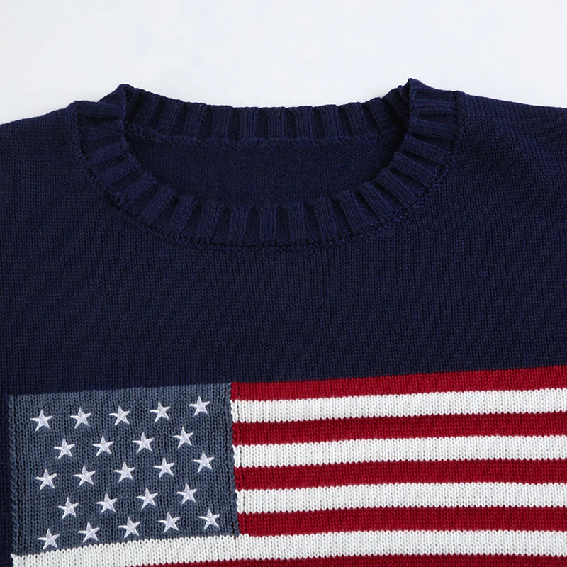 Graphic Knit Sweater Crewneck Pullover Looe