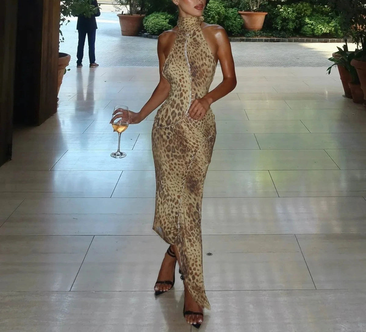 Leopard Backless Maxi Dress