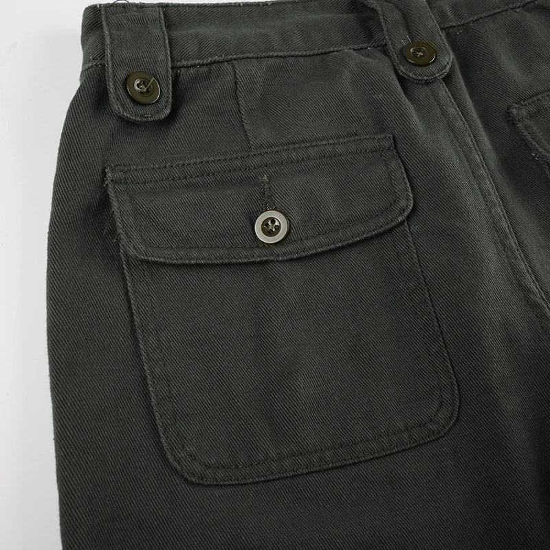 Retro Denim Cargo Pants Low Waisted Jeans Pockets Cotton Bottoms