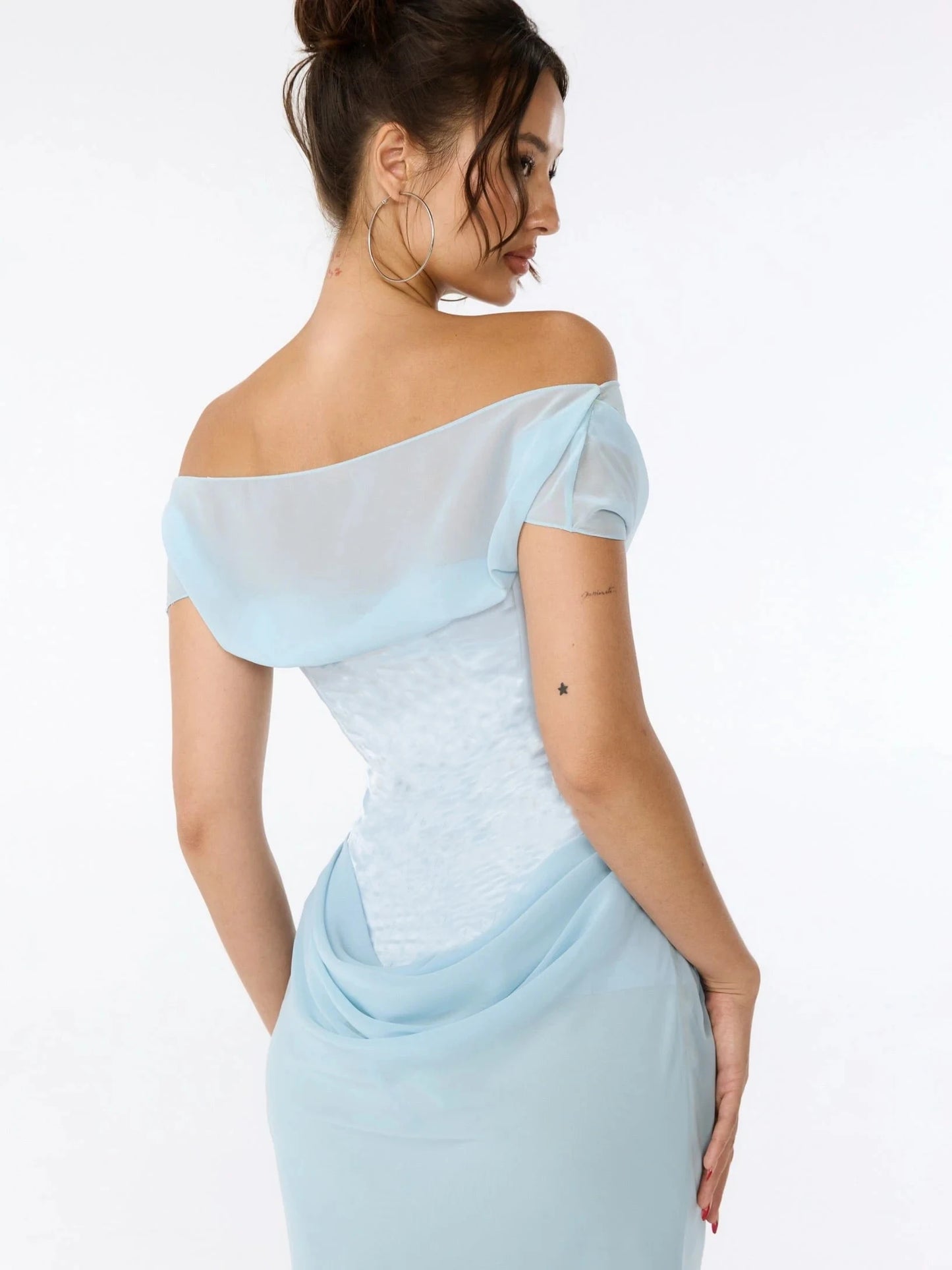 Blue Mesh Backless Bodycon Maxi Dress