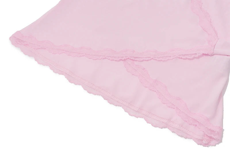 Pink Sheath V-Neck Ruffle Long Sleeve Top