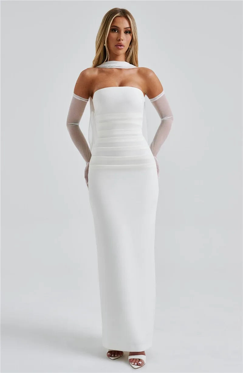 Scarf Collar Backless Bodycon Maxi Dress