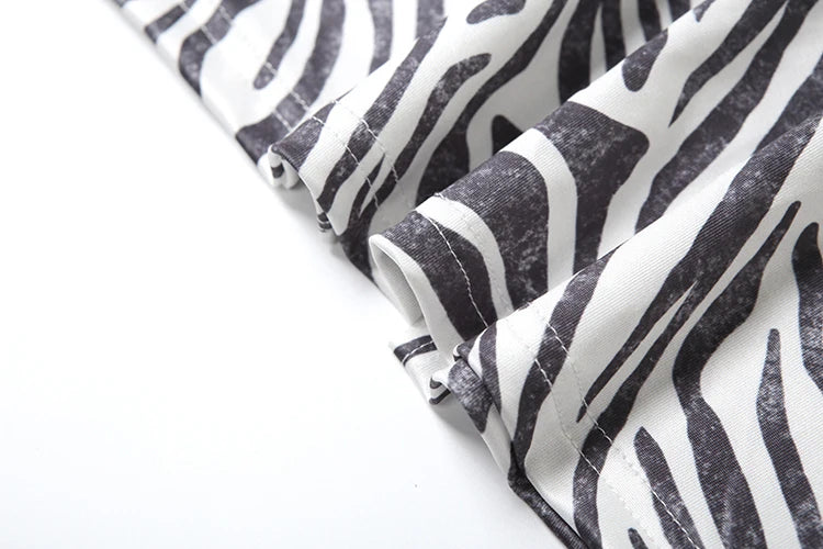 Zebra Maxi Dress Deep Swing Collar Halter Backless Sleeveless Fad