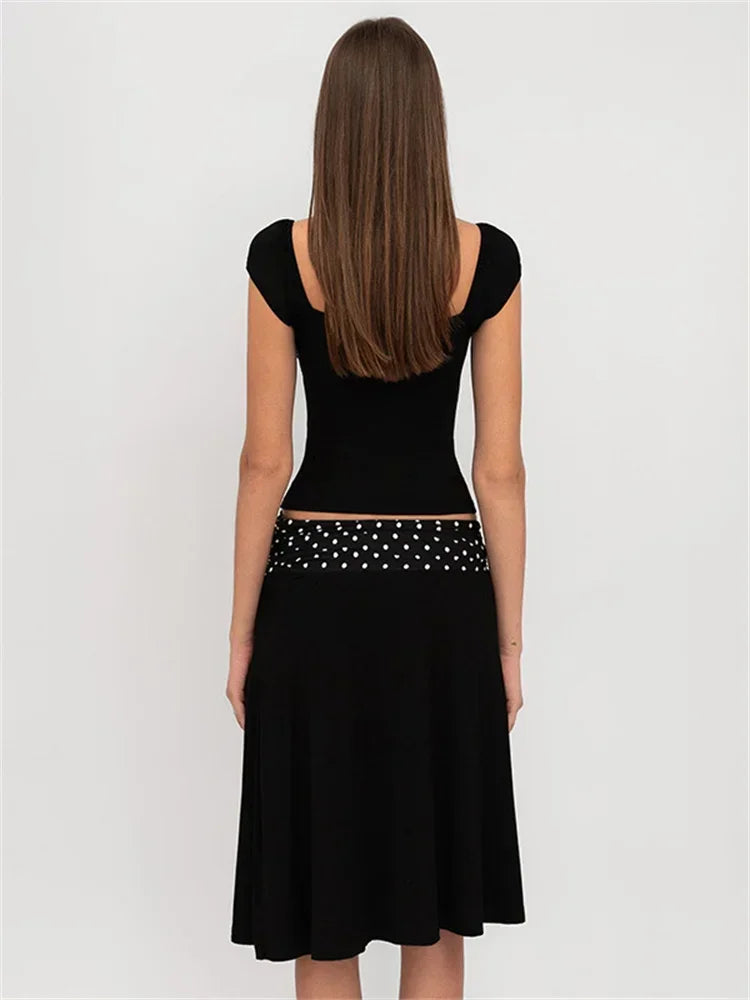 Patchwork 2 Piece-Set MIni Skirt Lace-Up Contrast Backless Cropped Top And High Waist Skirt Sets